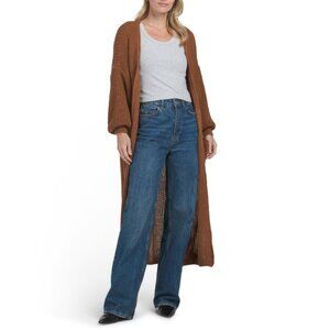VENTI tobacco Made In Italy Ribbed Duster Cardigan With Pockets